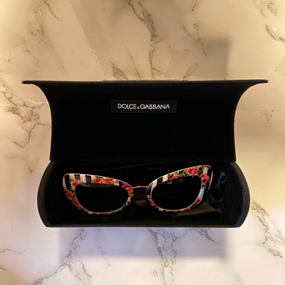 Dolce & Gabbana Floral Stripe Cat Eye Sunglasses - With Case